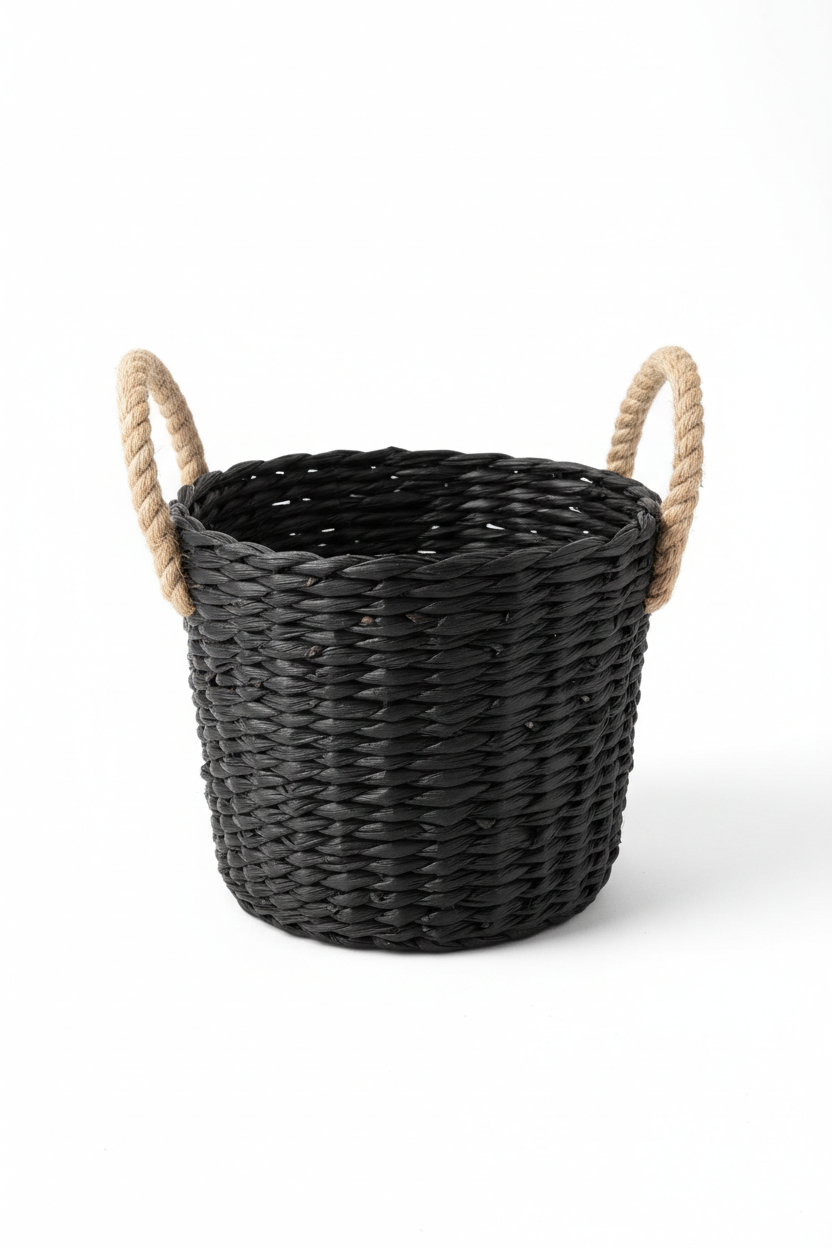 Black Seagrass Basket Small with Rope Handles