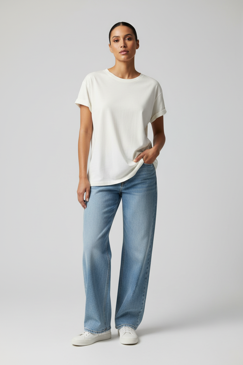 Women's casual t-shirt White - High-end fashion photography