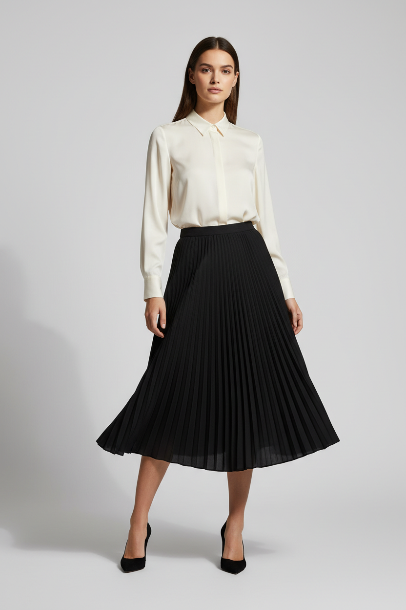 Women's Pleated Midi Skirt Black