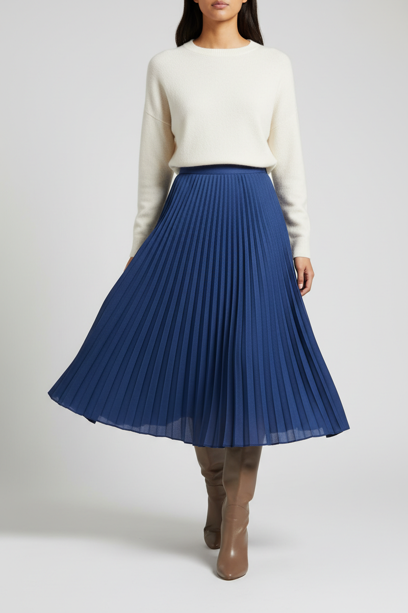 Women's Pleated Midi Skirt Blue