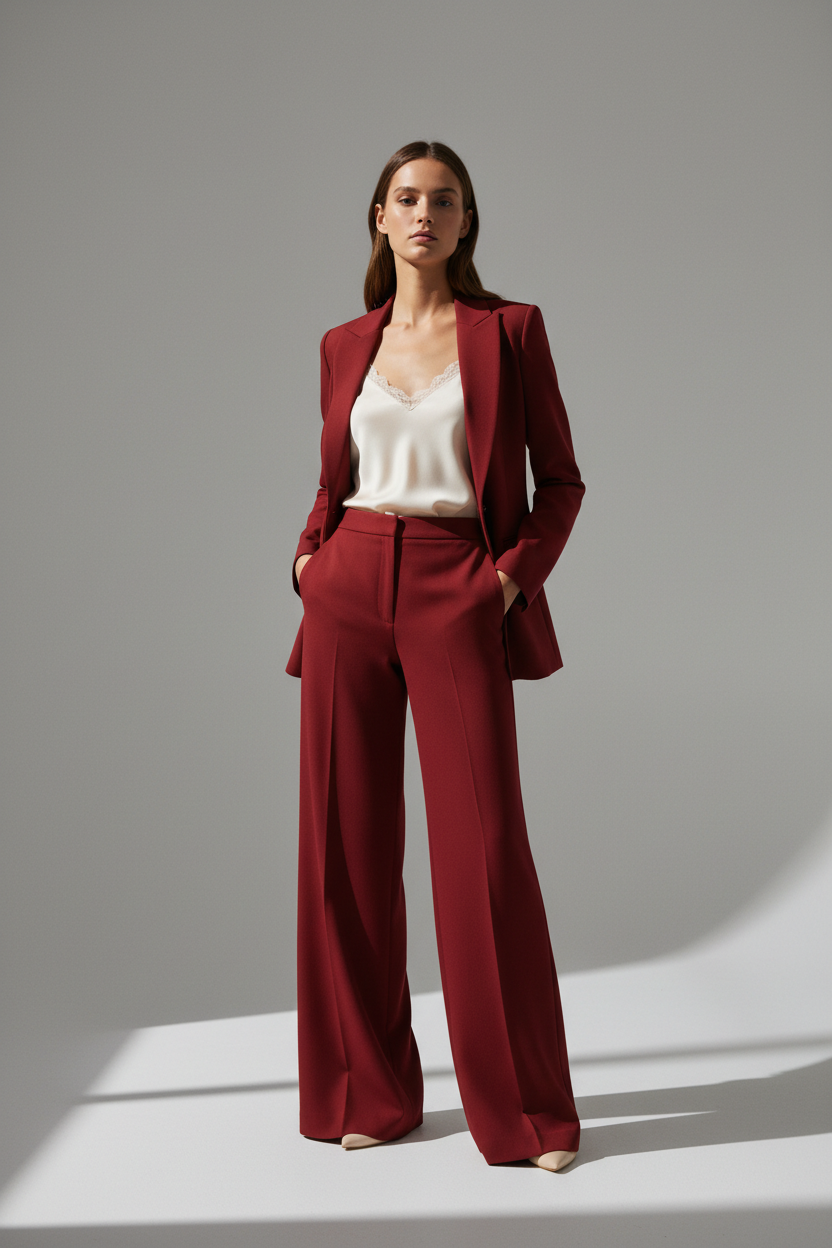 Women's Wide Leg Trousers Red
